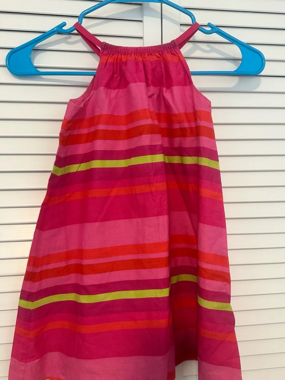 GAP Bright Pink Striped Halter Dress with Lime and Orange Accents